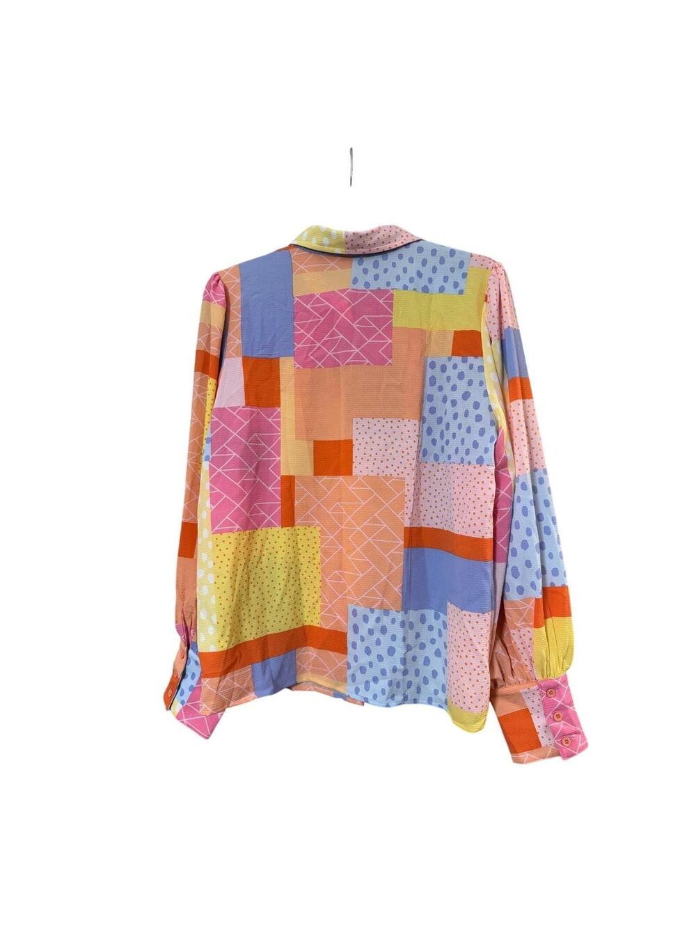 R216 Boutique Fate Brand Large Pastels Patchwork Print 23" PTP Blouse R0000216 - Picture 4 of 4